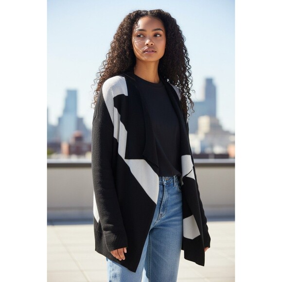 White House Black Market Black & White Striped Cardigan Women's  Size Medium - Picture 1 of 5